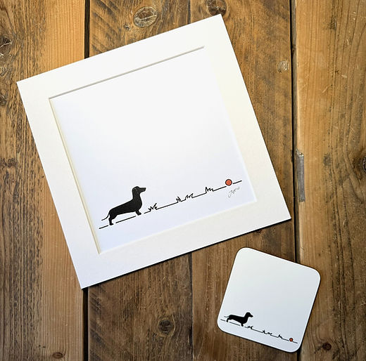 Sausage dog/ Dachshund 'Go fetch...' 9x9 inch mounted print