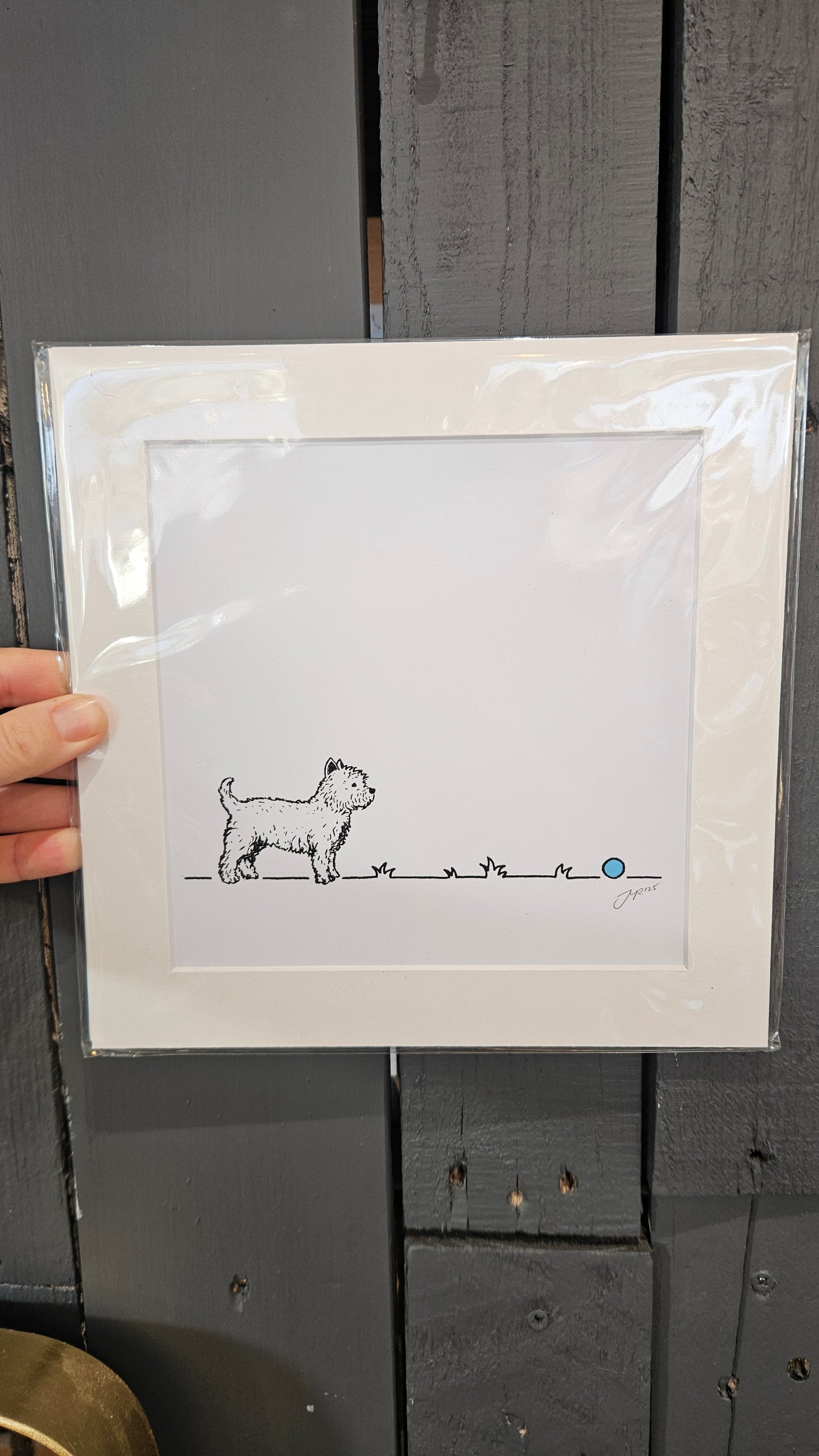 Westie / Terrier 'Go fetch...' 9x9 inch mounted print