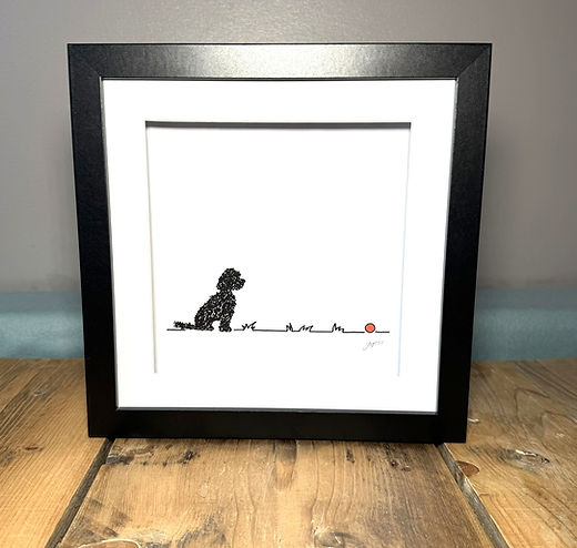 Cockapoo/ Cavapoo 'Go fetch...' 9x9 inch framed print