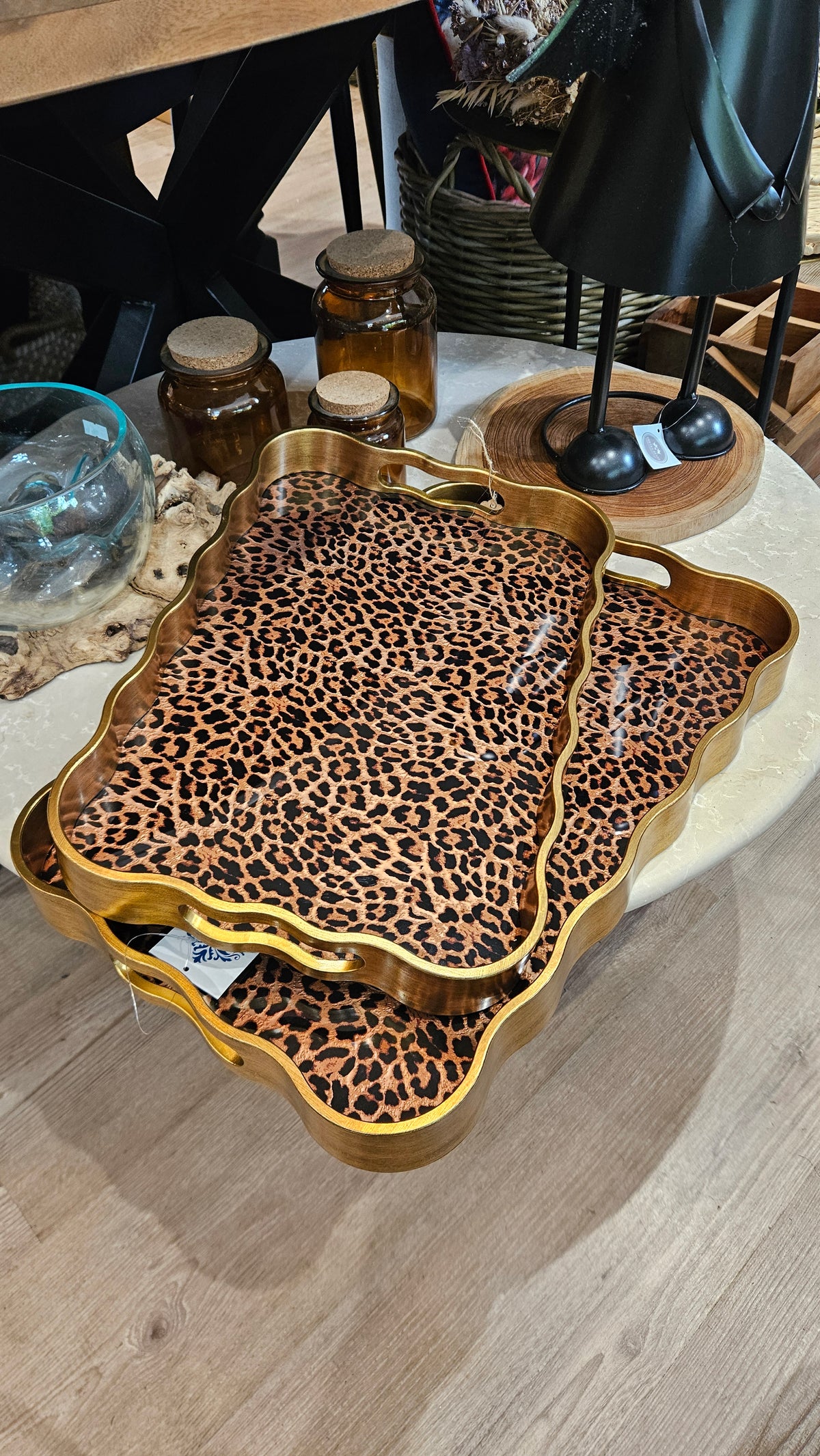 Brushed Gold Leopard Rectangle Tray