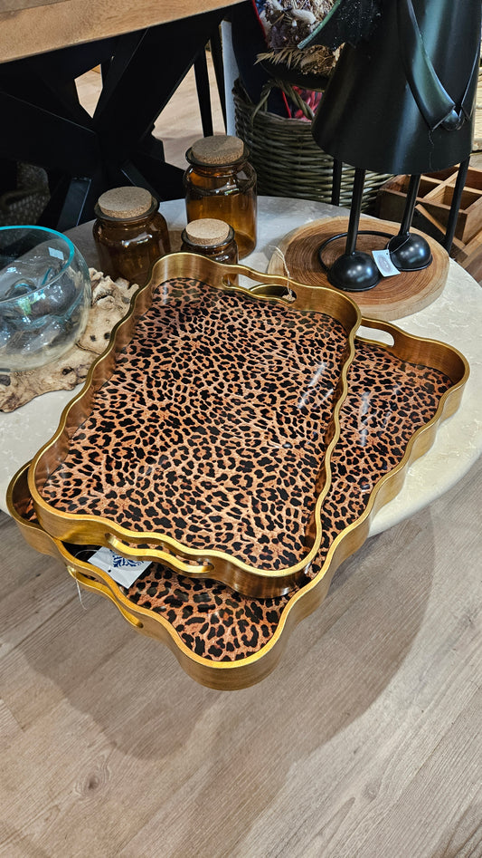 Brushed Gold Leopard Rectangle Tray