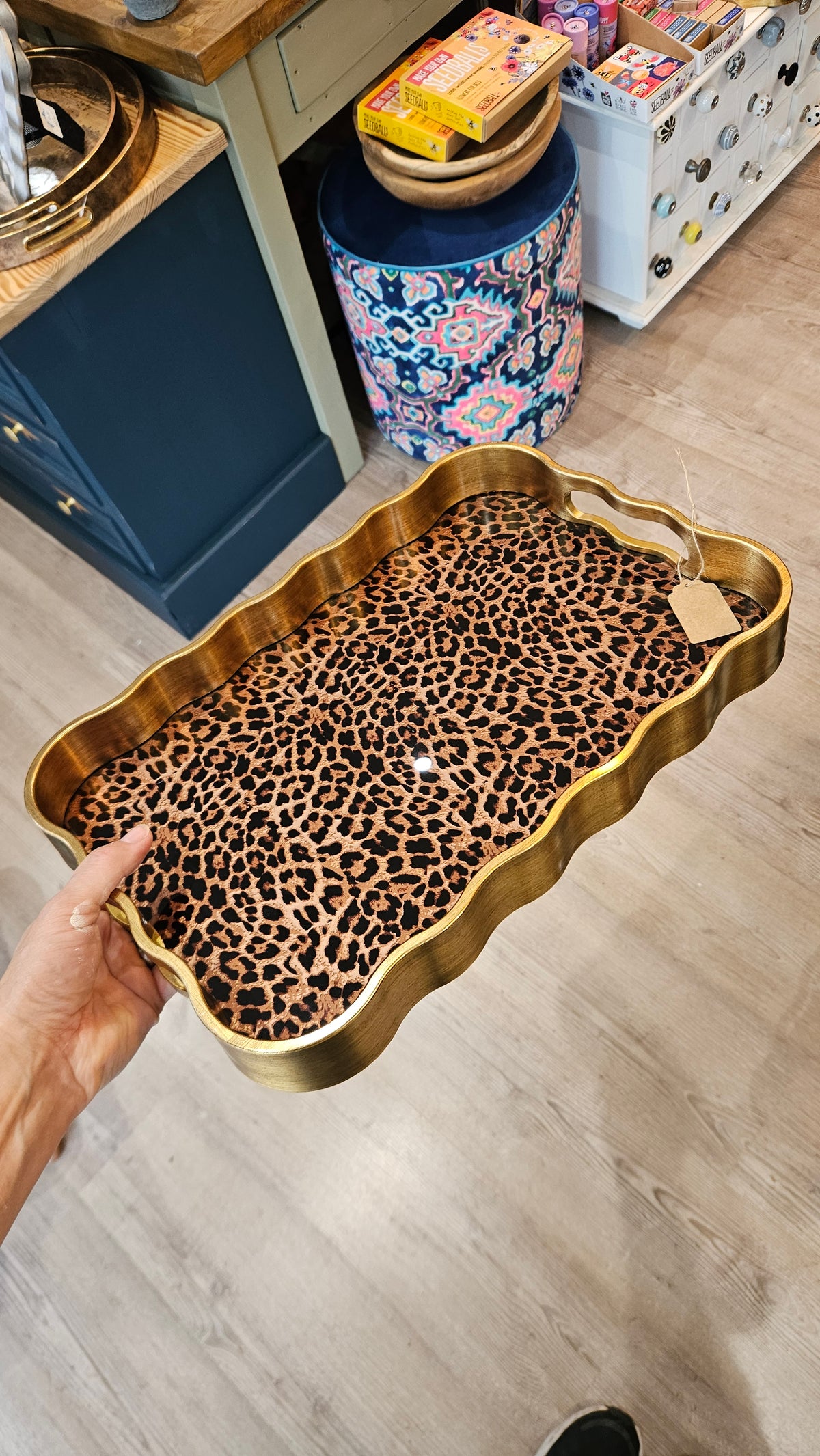 Brushed Gold Leopard Rectangle Tray