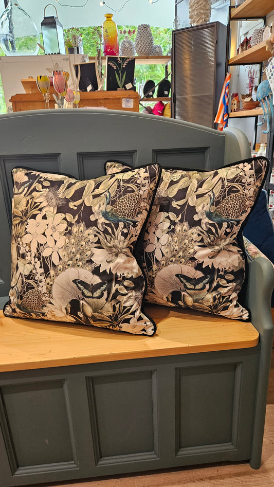 Midnight Peacock Botanical Scatter Cushion