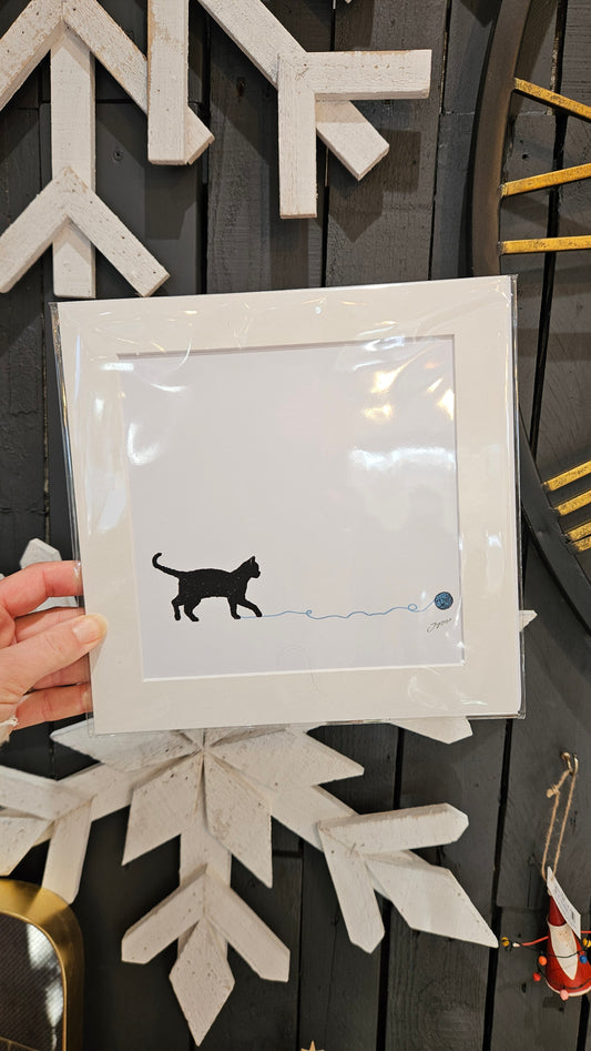 Cat 'Go fetch...' 9x9 inch mounted print