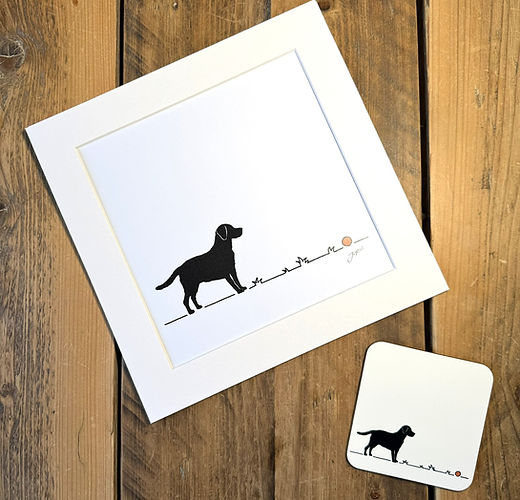 Labrador 'Go fetch...' 9x9 inch mounted print