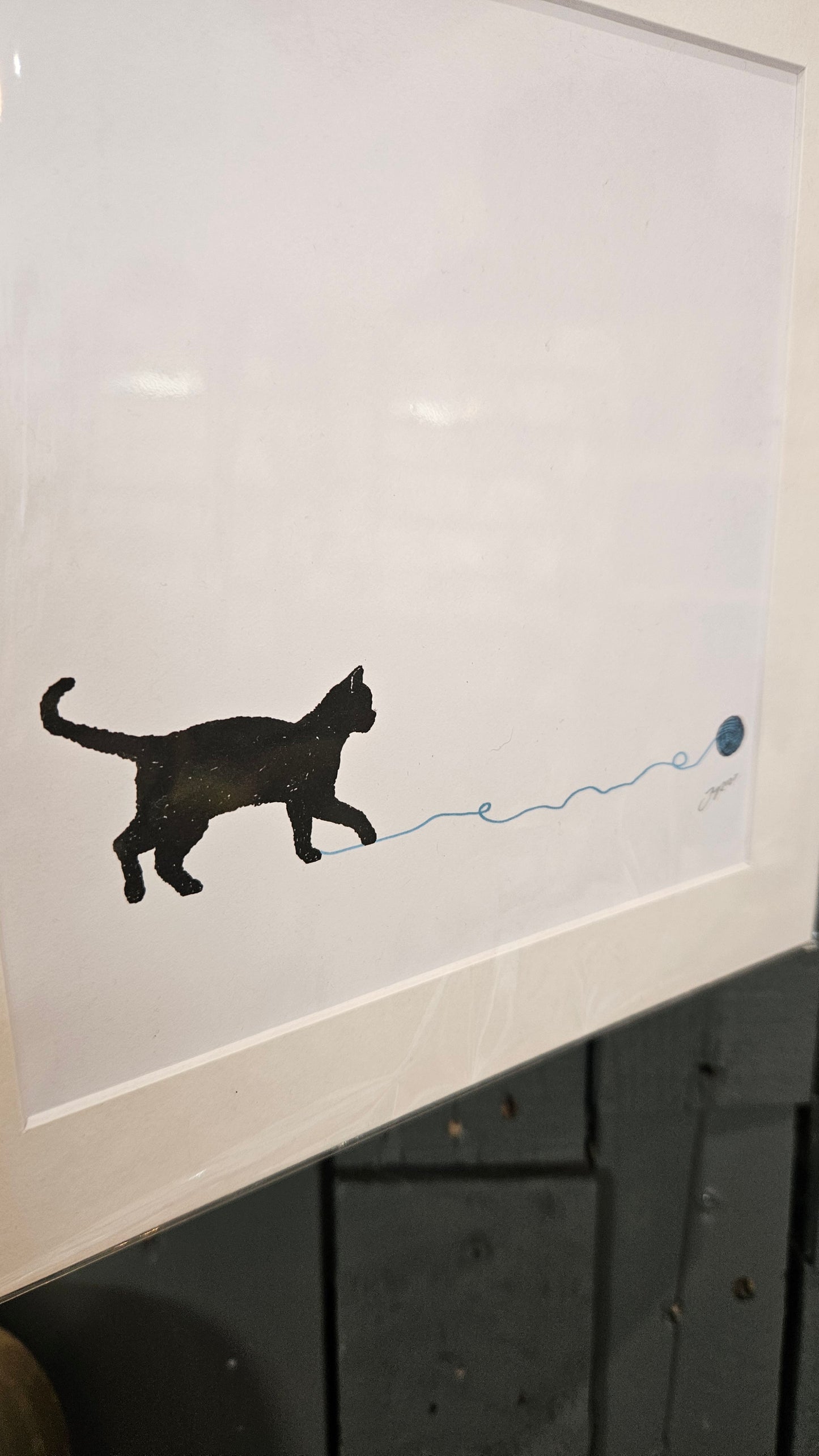 Cat 'Go fetch...' 9x9 inch mounted print