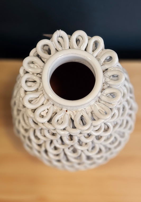 Tall White Terracotta Loop Vase