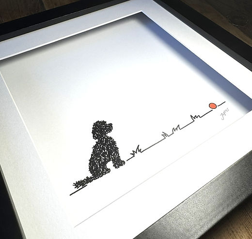 Cockapoo/ Cavapoo 'Go fetch...' 9x9 inch framed print