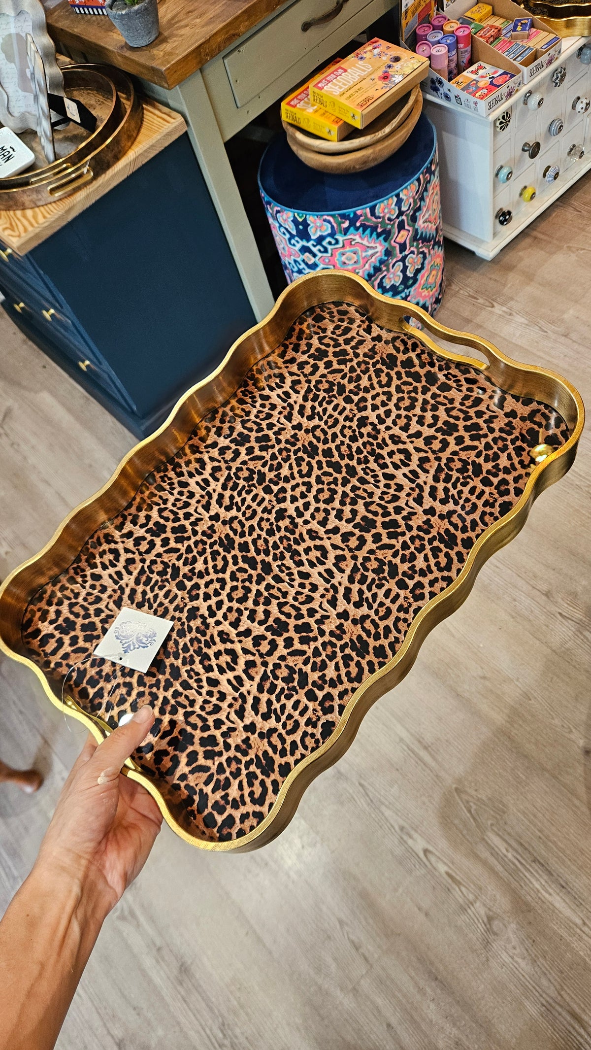 Brushed Gold Leopard Rectangle Tray