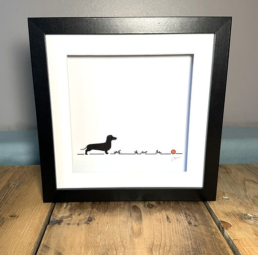 Sausage dog/ Dachshund 'Go fetch...' 9x9 inch framed print