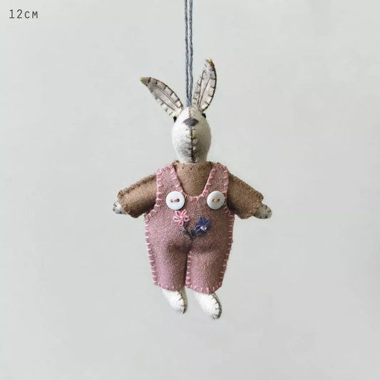 East of India Felt Rabbit - Small Pink Dungarees