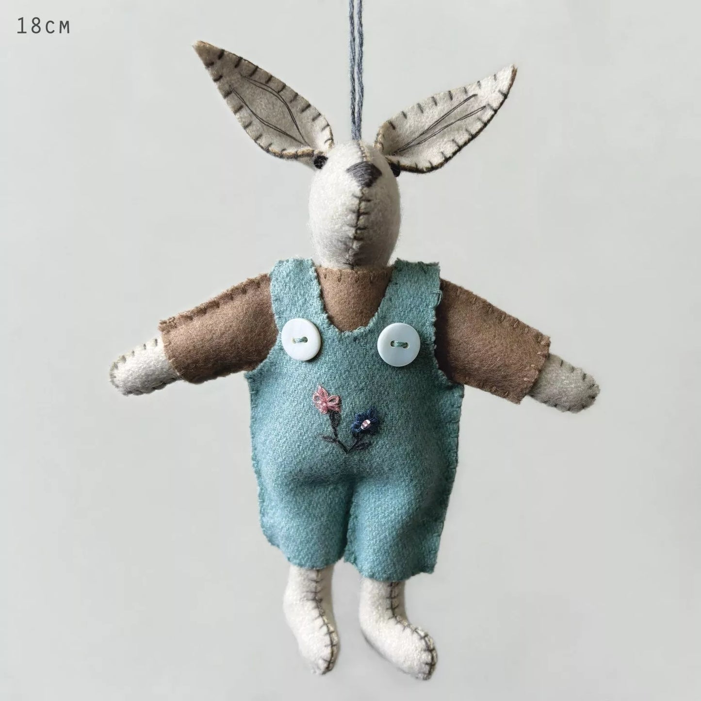 East of India Felt Rabbit - Large Blue Dungarees