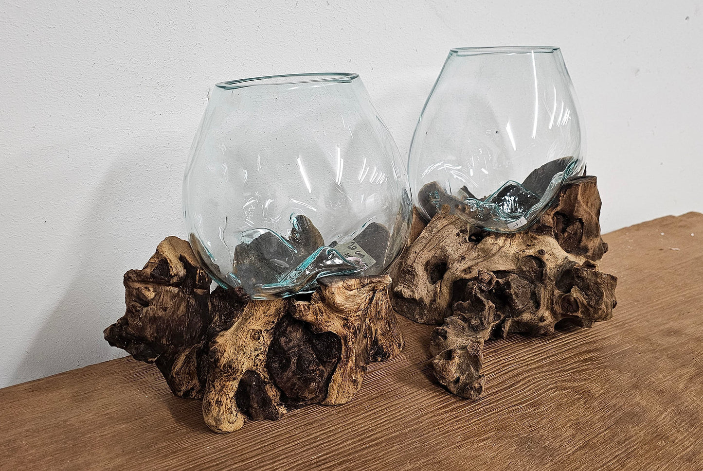 20cm Hand Blown Glass Bowl on Teak Root