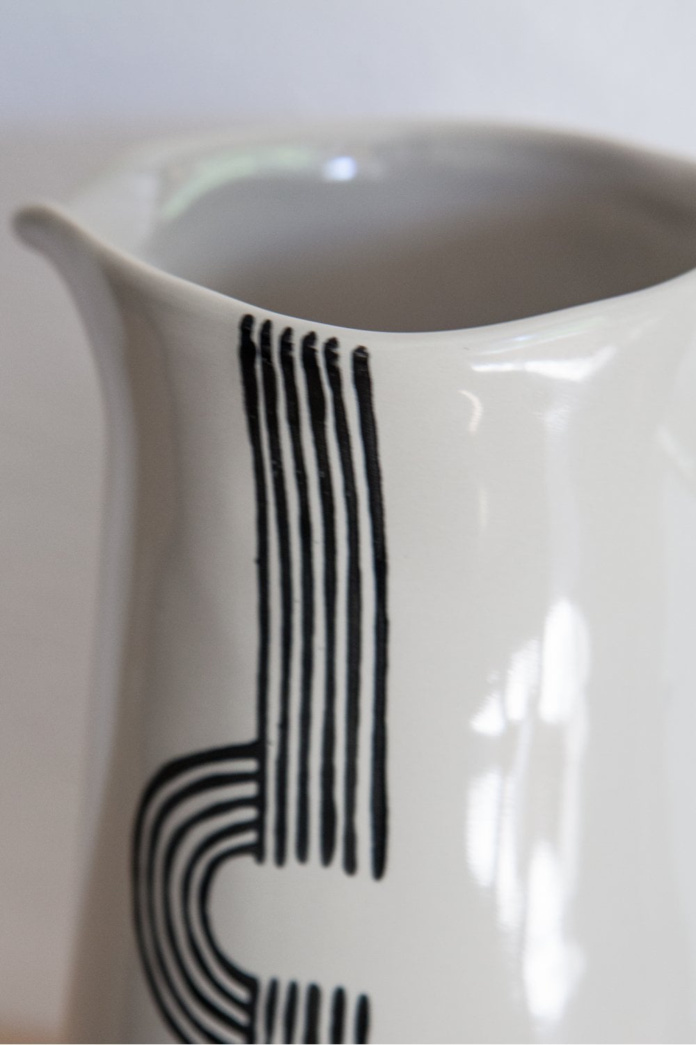 Cream and Black Abstract Ceramic Jug