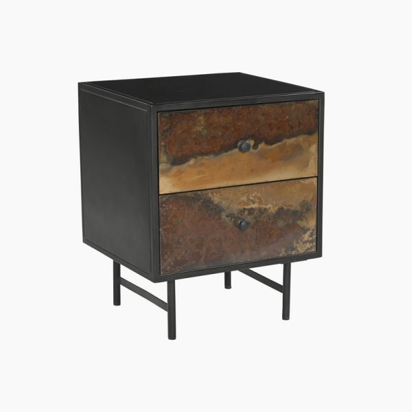 Galaxy Two Drawer Iron Side Table