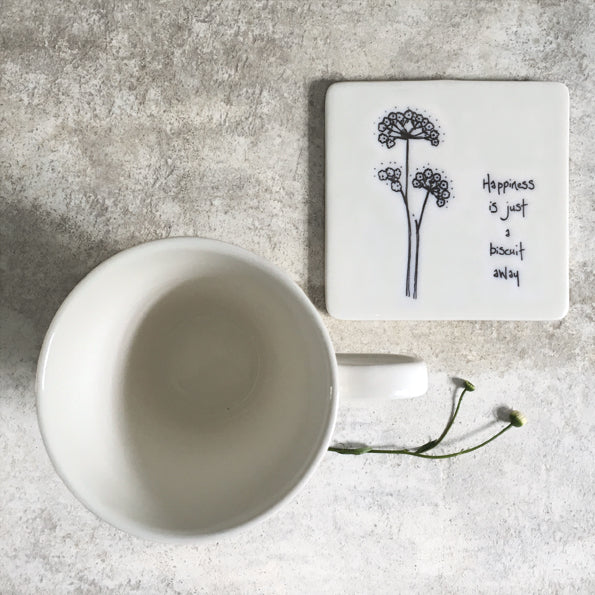 Porcelain Floral Coaster-Happiness is just a biscuit away’.