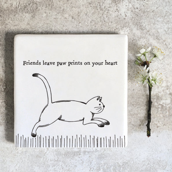 Porcelain Square Coaster - Cat - Friends leave paw prints on your heart