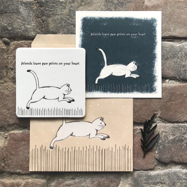Porcelain Square Coaster - Cat - Friends leave paw prints on your heart
