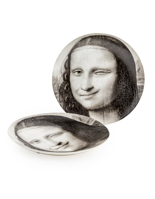 Black & White Winking Mona Lisa Plate