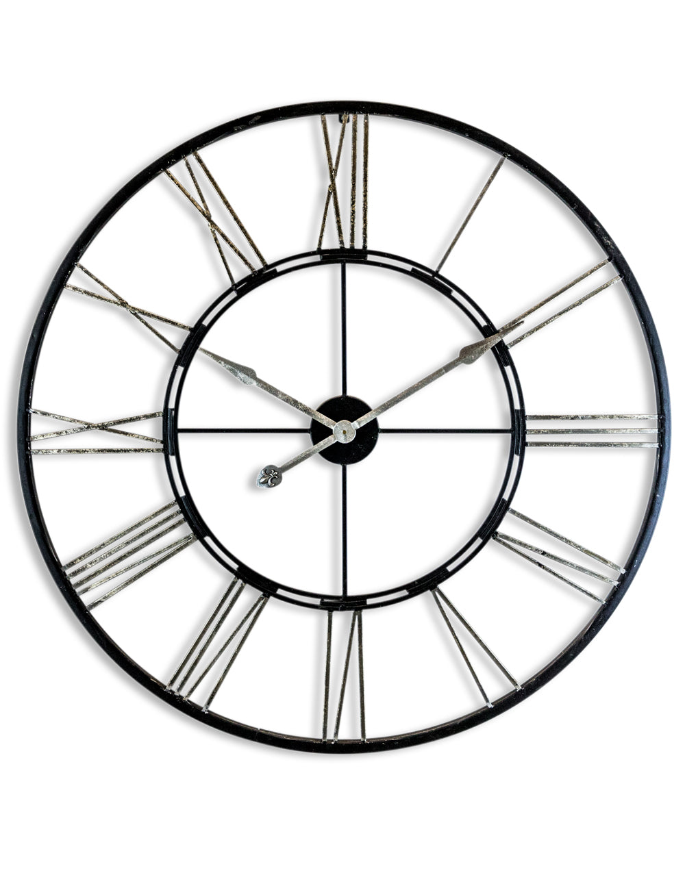 Large Black & Silver Iron Skeleton Clock
