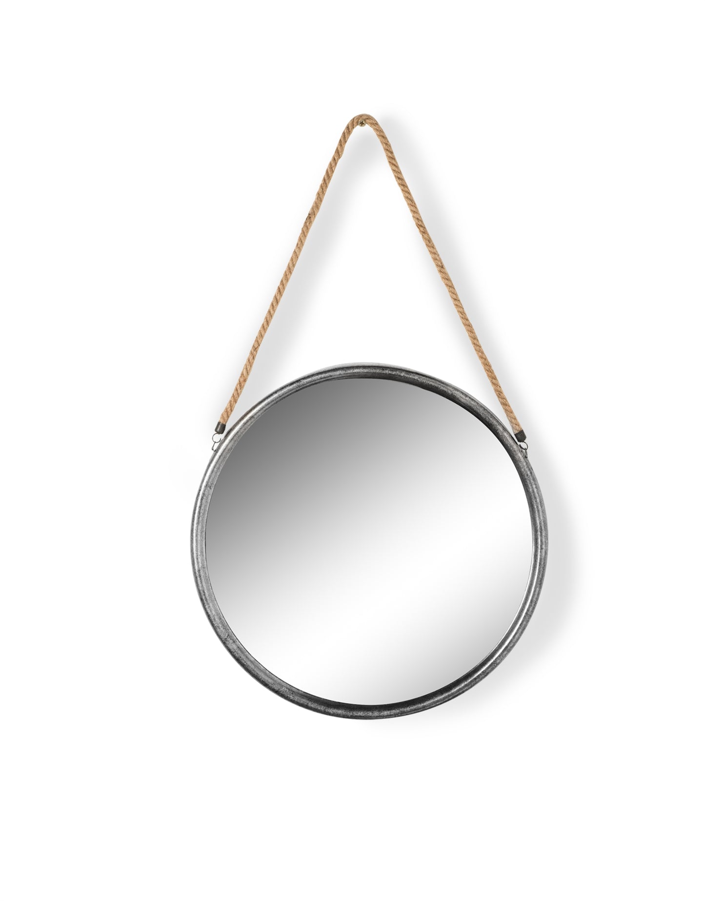 Round Metal Mirror with Rope Hanger