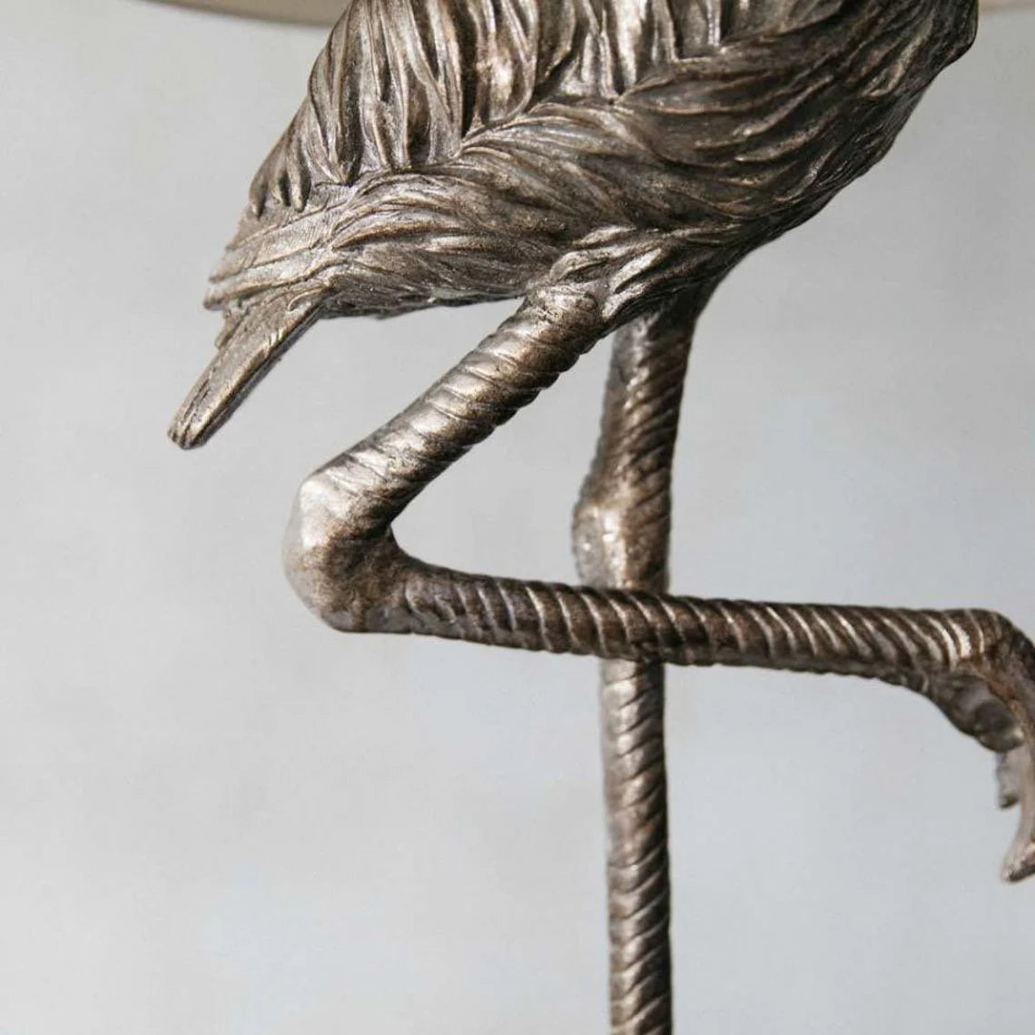 Silver Flamingo Lamp with Sage Shade