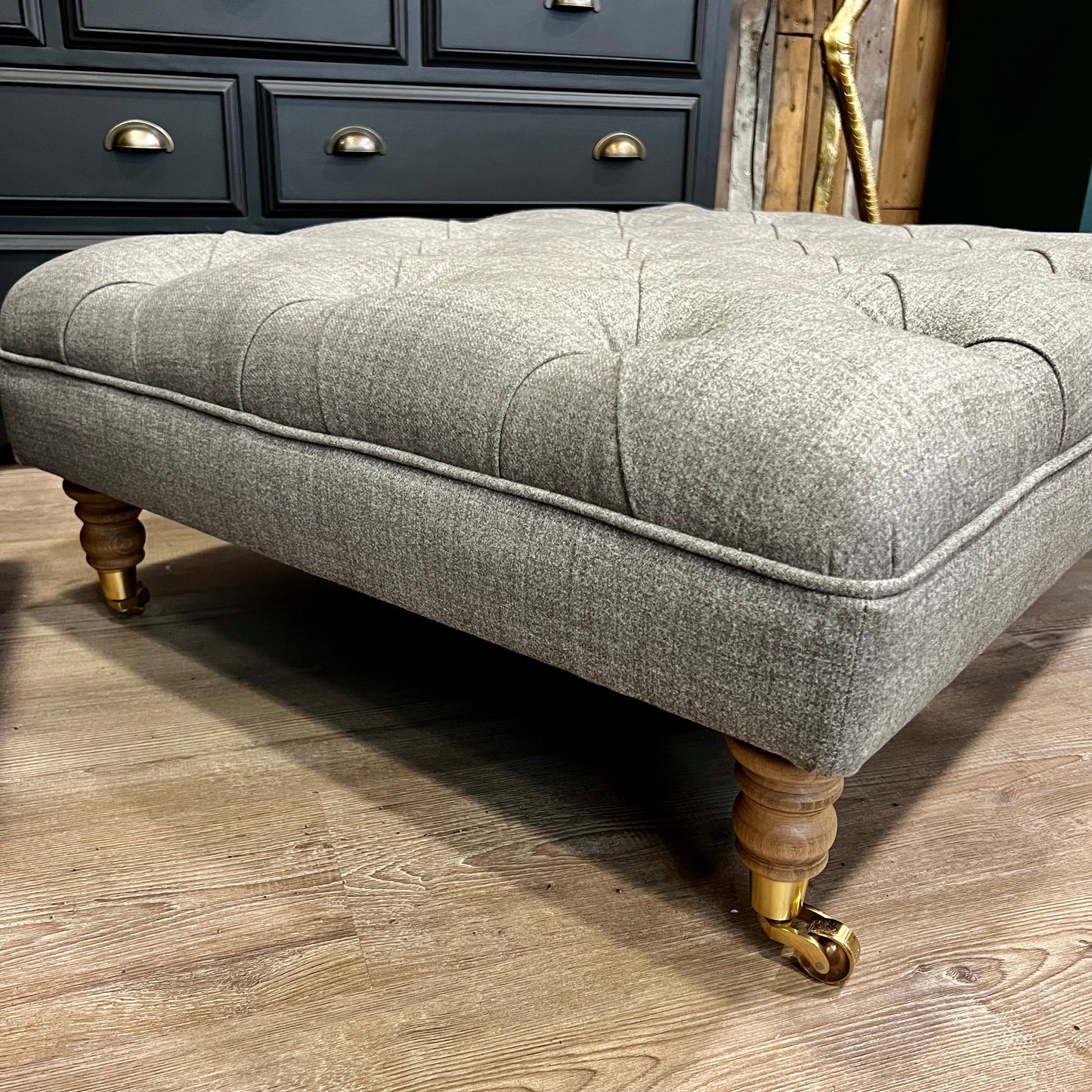 Buttoned Footstool Grey